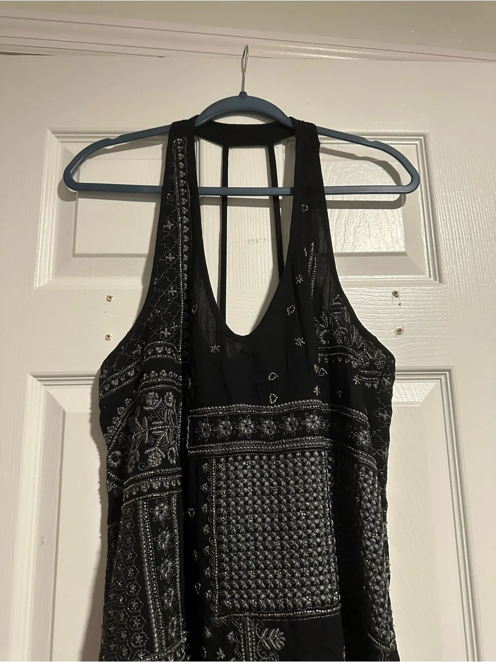 Intimately Free People Country Nights Black Halter Slip Dress Embellished Size S